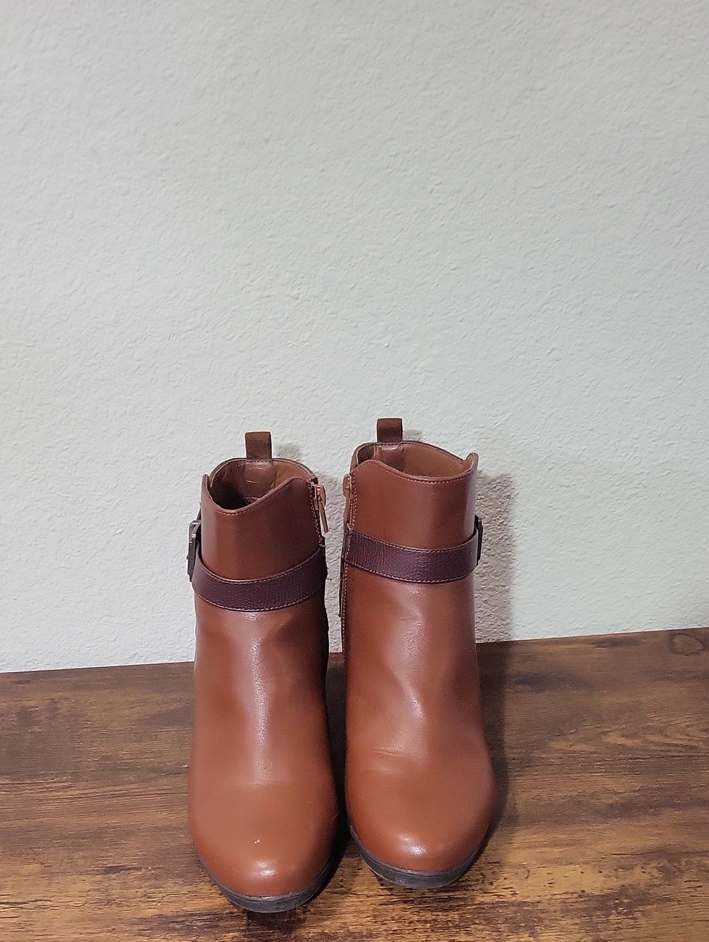 Women's Tan Ankle Booties with Strap Detail